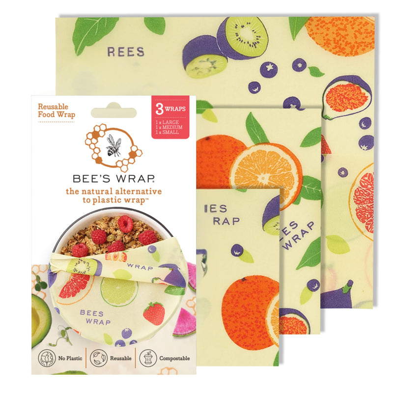 Bee'S Wrap Beeswax Wraps for Food - Fresh Fruit 3 Pack (S, M, L) Made in USA Reusable & Organic Food Wraps, Sandwich Wrap & Bowl Covers -
