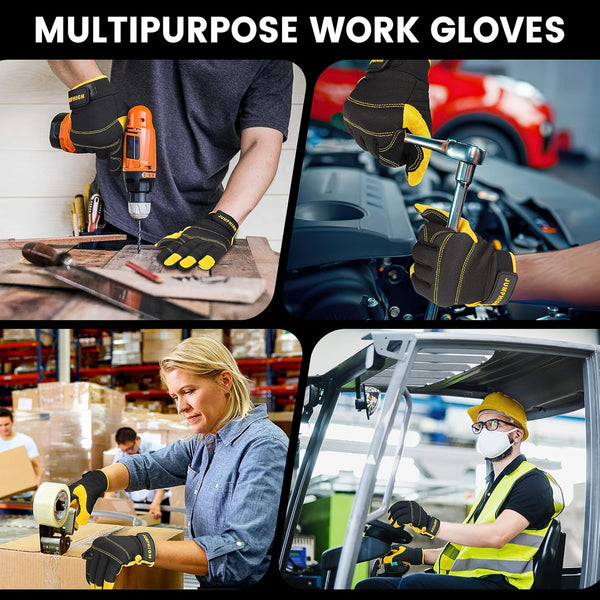 JUMPHIGH Mens Work Gloves, Synthetic Leather Mechanic Gloves Utility Gloves, Touchscreen Working Gloves for Multipurpose, Construction, Warehouse,