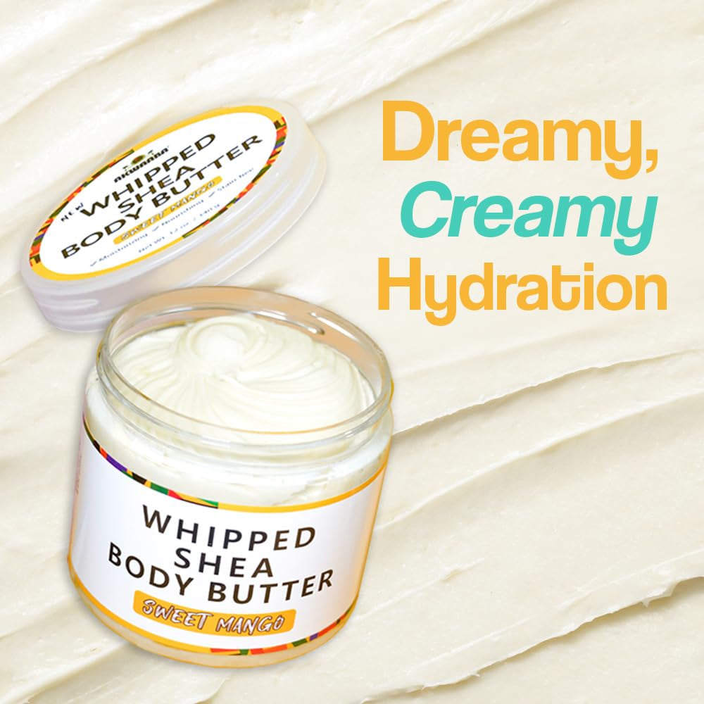 AKWAABA New Whipped Shea Body Butter (Sweet Mango) - Moisturizes, Glows & Softens Skin | Natural Raw Shea Butter | for Dry Skin | 12 Oz / 340 G