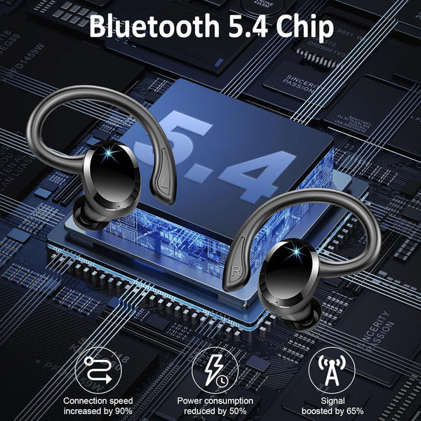 Wireless Earbuds Sport, 2025 Bluetooth 5.4 Headphones Bass Hi-Fi Stereo over Ear Buds, 56Hrs Noise Cancelling Headset with Earhook, IP7 Waterproof