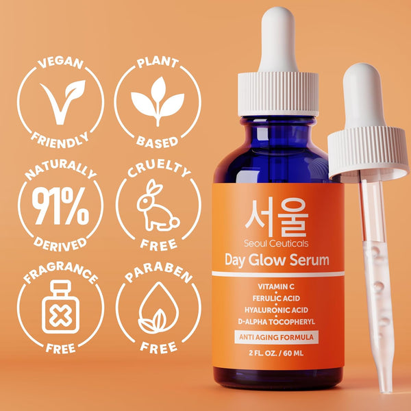 Seoulceuticals Large 2Oz Korean 20% Vitamin C Hyaluronic Acid Serum + CE Ferulic Acid - Potent anti Aging, anti Wrinkle K Beauty