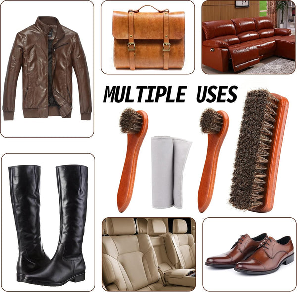 4-Piece Horsehair Shoe Brush Shine Kit, Shoe Polish Kit, Leather Shoes Boot Cleaning Brush Care Clean Dauber Applicators