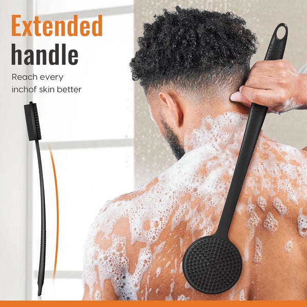 VWMYQ Silicone Back Scrubber for Shower, Silicone Face Scrubber for Men,17In Lengthen Long Handle Body Brush, Double Sided Shower Brush for Shower