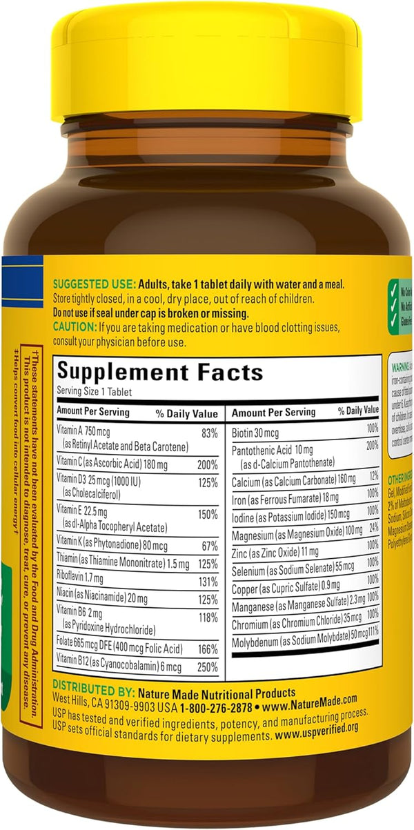 Nature Made Multivitamin Tablets with Iron, Multivitamin for Women and Men for Daily Nutritional Support, 130 Tablets, 130 Day Supply (Packaging