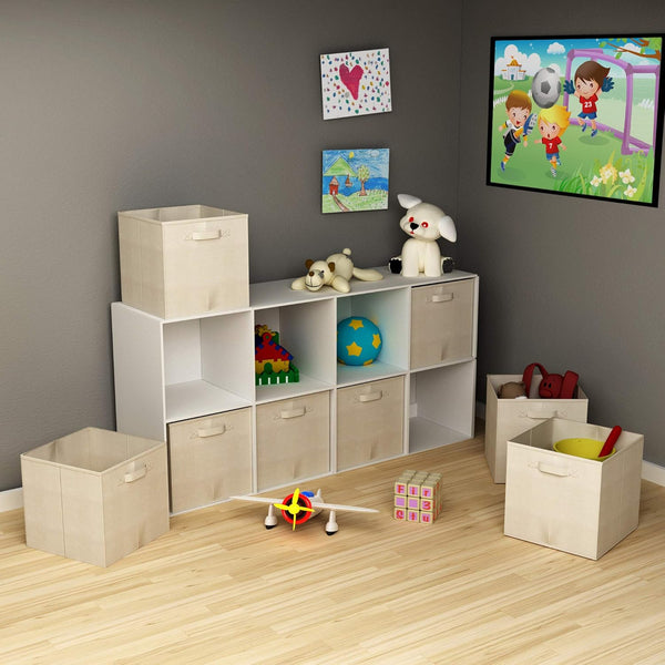 Home-Complete Storage Cubes - 8-Piece Collapsible Storage Bin Set for Shelves - for Organizing the Home, Office, Playroom, and Nursery (Beige)