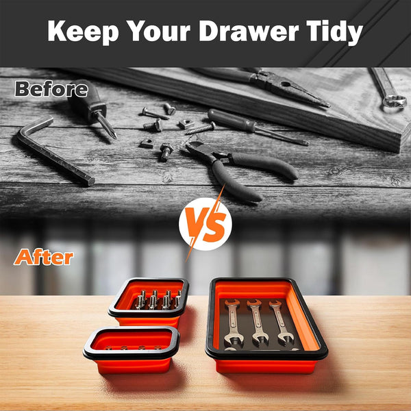 Tahoe Trails Magnetic Tray 3-Piece, Magnetic Parts Tray for Screws, Bolts, Nuts and Other Small Metal Parts and Tools, Tool Tray for Mechanics, Orange