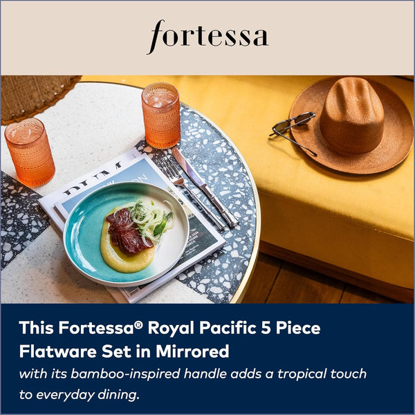 FORTESSA Royal Pacific 18/10 Stainless Steel Flatware, 5 Piece Place Setting with Table Knife, Forks and Spoons (Service for 1), Dishwasher Safe,