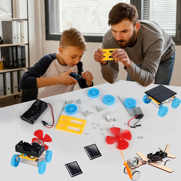 4 in 1 Solar Power & Electric Motor STEM Kits,Science Experiment Projects for Kids Beginners,Electronic Assembly Solar Powered Toy Kit,Diy