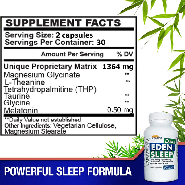 Eden Daily Sleep [New GABA Free Formula] â Fall Asleep Faster, Relax Your Muscles, Promote Deep and Restful Sleep (60 Vegan Capsules)