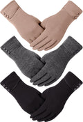 Dimore 3 Pairs Winter Gloves for Women Cold Weather Girls with Touch Screen Fingers Warm Thick Texting Bulk Whole