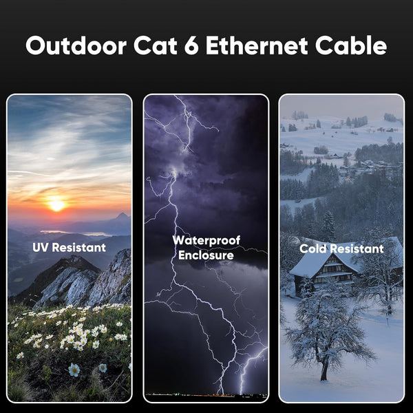 Cat 6 Outdoor Ethernet Cable 150 Ft, 24AWG 10Gbps Cat6 Cable Cord Waterproof Direct Burial LLDPE UV Jacket, Internet Network Cable with 40 Ties
