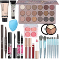 All in One Makeup Kit Includes18-Color Eyeshadow Palette Lip Gloss Brow Pencil Blush Concealer Foundation Mascara & Eyeliner with Travel-Friendly