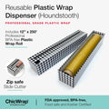 Chicwrap Houndstooth Refillable Plastic Wrap Dispenser - One 12" X 250' Roll of Professional Grade Plastic Wrap - BPA Free and Kosher Certified -