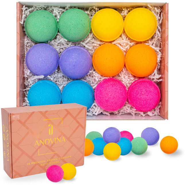 Anovina 12XL Bath Bombs Gift Set USA Made with Natural Essential Oils for Women & Kids â Aromatherapy Holiday Gifts Id