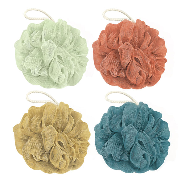 Shower Loofah Bath Sponge, 60G Loofah Exfoliating Body Scrubber, 4 Color Mesh Shower Pouf Balls for Body Wash (Caramel Coffee)
