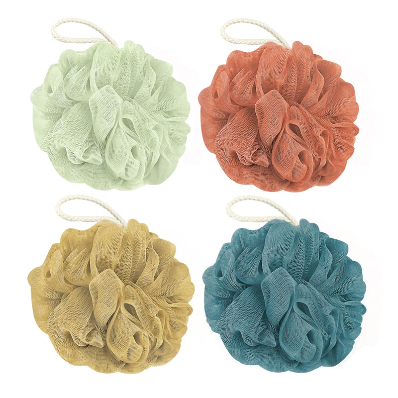 Shower Loofah Bath Sponge, 60G Loofah Exfoliating Body Scrubber, 4 Color Mesh Shower Pouf Balls for Body Wash (Caramel Coffee)