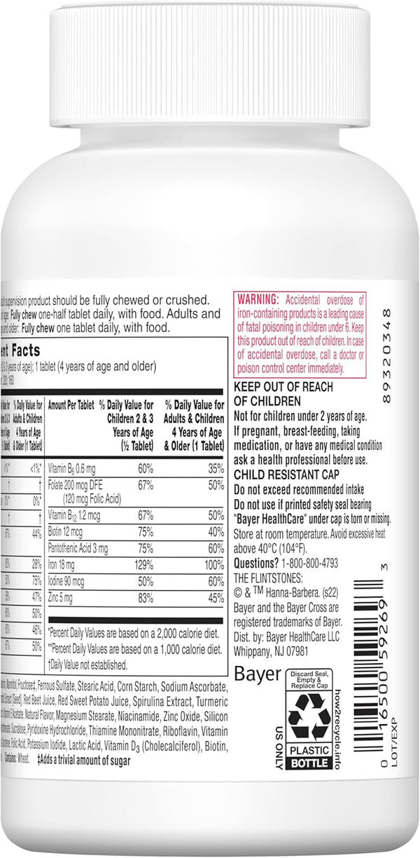 Flintstones Vitamins Chewable Kids Multivitamin with + Extra Iron for Toddler & Kid with Vitamin C, D, Vitamin B12, 160 Count (Packaging Will