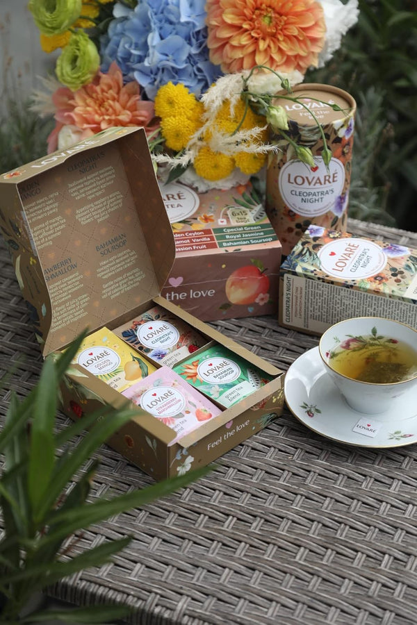 LOVARE Green Assorted Tea Variety Pack 32 Pack - Made in Ukraine - Tea Bags Individually Wrapped 4 Tastes - Golden Mango, CleopatraâS Night,