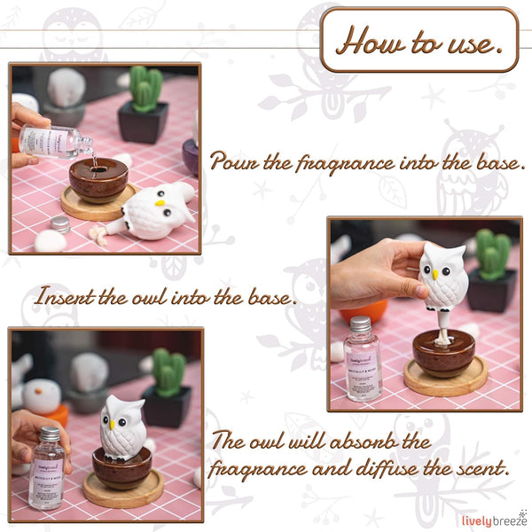 Blinky Owl, Non-Electric Ceramic Diffusers for Essential Oils and Aromatherapy Fragrance, White Ceramic Diffusers in Car or Desk Office Decor and