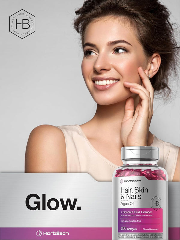 HorbÃ¤ach Hair Skin and Nails Vitamins | 300 Softgels | with Biotin and Collagen | Infused with Argan Oil and Coconut Oil | Non-Gmo, Gluten Free