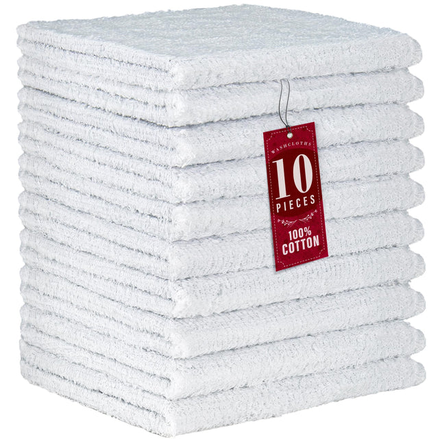 DecorRack 10 Pack 100% Cotton Wash Cloth, Luxurious Soft, 12 x 12 inch Ultra Absorbent, Machine Washable Premium Quality