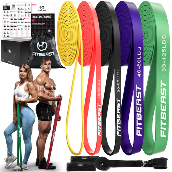 Fitbeast Resistance Bands Set, 6 Different Levels, Pull up Assist Bands for Strength Training, Crossfit, Powerlifting, Muscle Toning, Yoga,