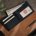 Leather Impressions Slim Wallet for Men - Bifold Wallet with White Contrast Stitching - Mens Wallet with 2 Cash Pockets, 6 Cards, 2 Inner Slots,