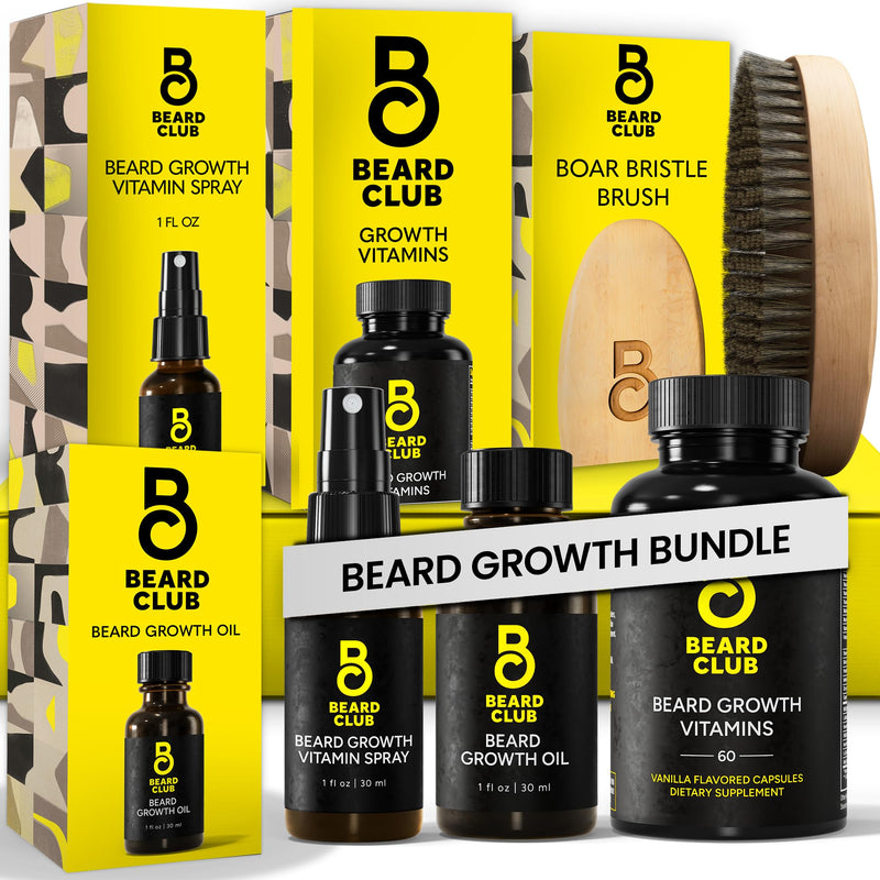 The Beard Club Beard Club Essential Beard Growth Kit - Growth Oil, Growth Vitamins, Growth Vitamin Spray & Beard Brush
