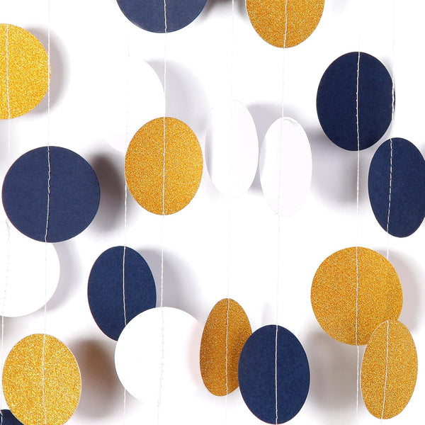 Navy-Blue White-Gold Party-Decorations Streamers Garland - 52Ft Graduation 2025 Glitter Hanging Paper Banner, Men Boy Birthday Nautical Fathers