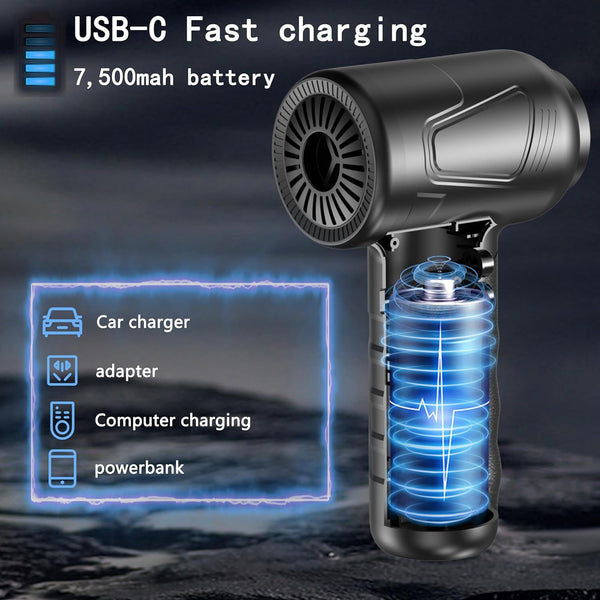Compressed Air Duster-Cordless Air Blower-Electric Air Duster for Cleaning Keyboard Pc-Air Cleaning Kit-3 Speed Duster Cleaner with Led-Light-No