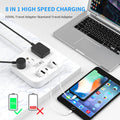 European Travel Plug Adapter, FOVAL EU UK US Power Strip with USB C and 4 USB Ports, 3 AC Outlets, Wall Mountable, 5Ft Extension Cord, Compact for