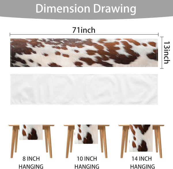 Linen Cow Print Table Runner 13X71 Inch Farmhouse Western White Brown Cowhide Runners Table Decorations Rustic Coffee Table Runner for Home
