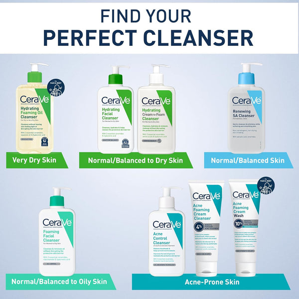 Cerave Renewing Salicylic Acid Cleanser, Formulated with Hyaluronic Acid, Niacinamide, & Ceramides, Gentle BHA Exfoliating Face Wash Smooths &