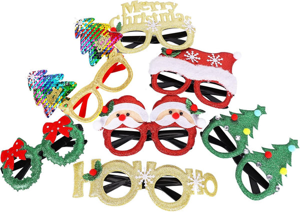 Max Fun 12Pcs Christmas Glasses Glitter Holiday Party Glasses Frames Christmas Decoration Accessories Costume Eyeglasses for Christmas Parties