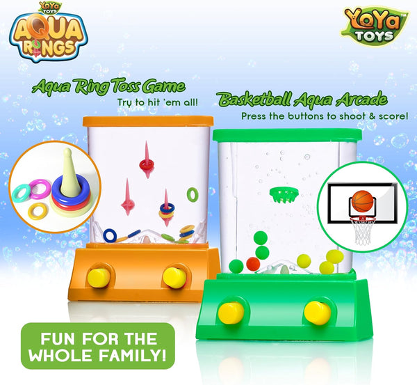 Yoya Toys Aqua Rings Handheld Water Game - Set of 2 - Water Ring Toss and Basketball Hoop Toy - Gift for Ages 3 4 5 6 7 8 9 - Nostalgic 80'S 90'S