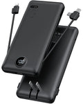 VRURC Portable Charger Built-In Cables and AC Wall Plug, USB C Power Bank 10000Mah, Travel Essentials Phone Charger Compact Lightweight External