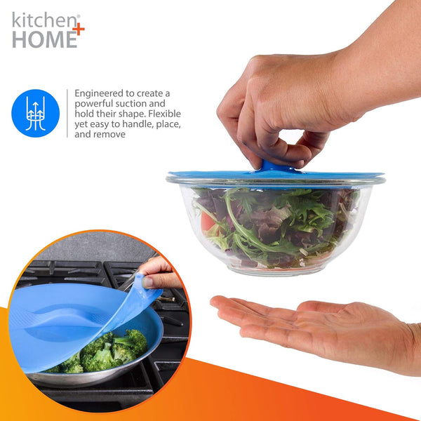 Kitchen + Home Silicone Suction Lids and Food Covers - Set of 5 - Fits Various Sizes of Cups, Bowls, Pans, or Containers!