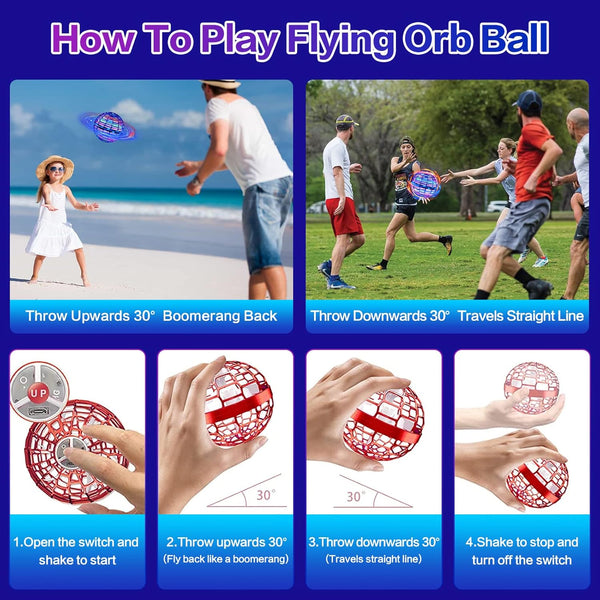 Flying Orb Ball Toy - 2024 Upgraded Magic Flying Orb Toy with LED Light 360Â°Rotating, Boomerang Flying Ball Toys Indoor Outdoor Fun Games, for