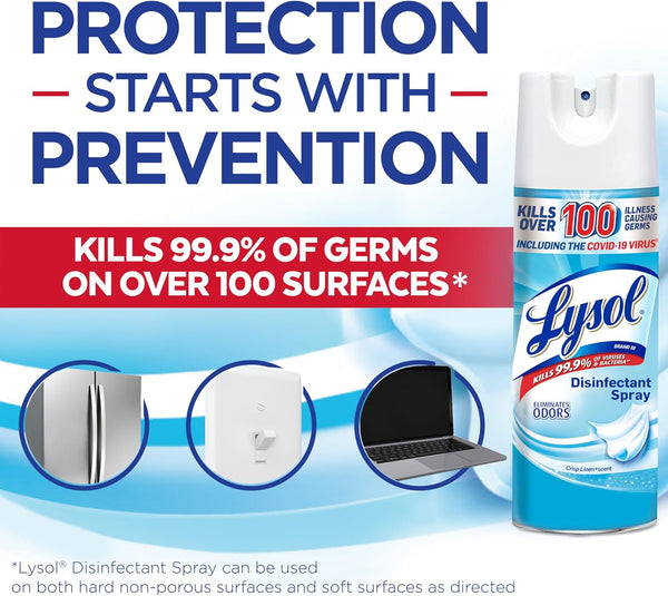Lysol Disinfectant Spray, Sanitizing and Antibacterial Spray, for Disinfecting and Deodorizing, Crisp Linen, 12.5 Fl Oz (Pack of 2)