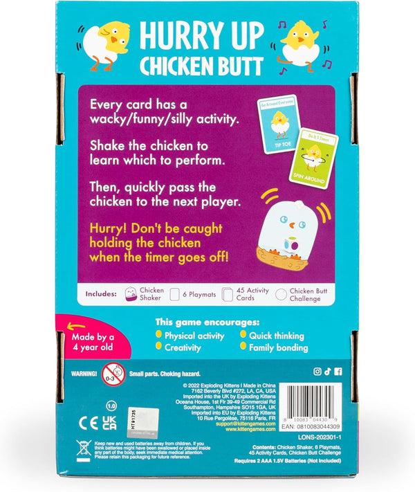 Exploding Kittens Hurry up Chicken Butt 2-6 Players - Ages 4+ - 2 Minutes to Play - Hot Potato Style Card Game - Basket Stuffer - Creative Kids