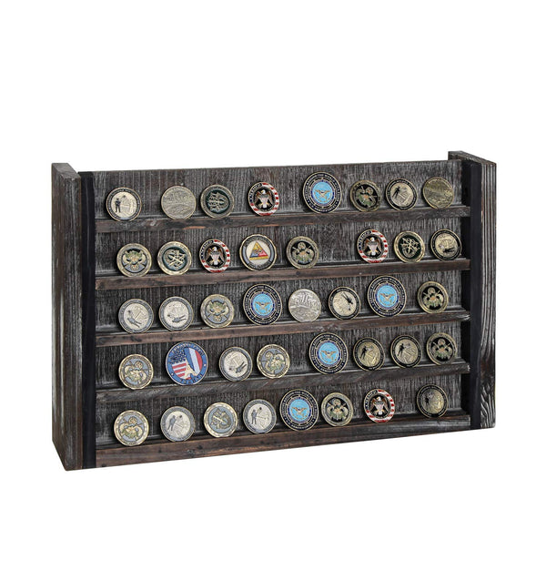 J JACKCUBE DESIGN Rustic Wood Wall Mount Coins Display Rack - 5 Tier Military Holder for Army, Air Force, Navy Awards Collectors Shelf - MK590A