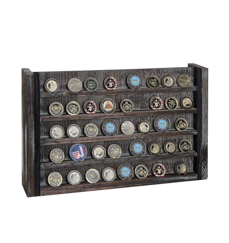 J JACKCUBE DESIGN Rustic Wood Wall Mount Coins Display Rack - 5 Tier Military Holder for Army, Air Force, Navy Awards Collectors Shelf - MK590A