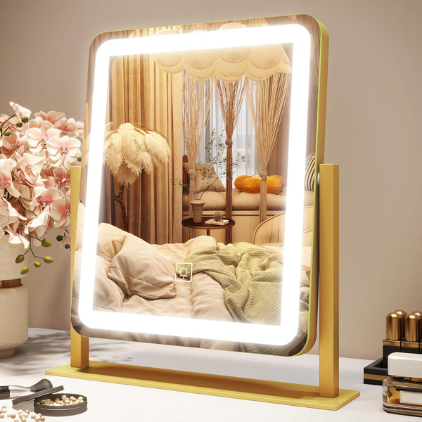 Vanity Mirror with Lights, 12.6"Ã15" LED Makeup Mirror, Lighted Makeup Mirror with Lights, Smart Touch Control Dimmable 3 Modes Light, Lighted up