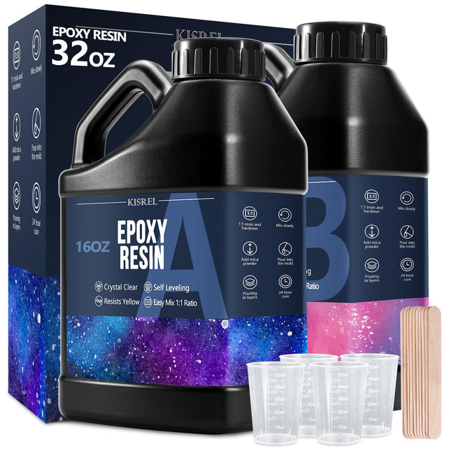 KISREL Crystal Clear Epoxy Resin Kit - No Yellowing, No Bubble Art Resin for Crafts, Jewelry, Wood & Molds (16OZ X 2)