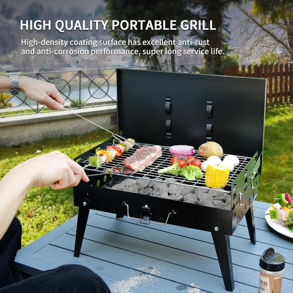 MASTER COOK Portable Charcoal Grill, Foldable BBQ Grill Kit Easy to Carry, Mini Tabletop Grill for Outdoor Camping, Patio and Picnic,