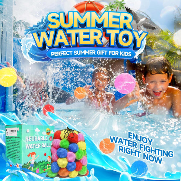 60 Pcs Reusable Water Balls, Reusable Water Balloons for Outdoor Toys and Games, Water Toys for Kids and Adults Boys and Girls - Summer Balls for