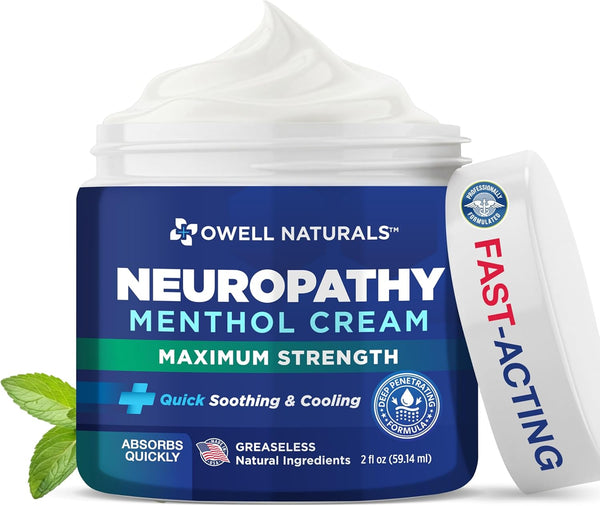 OWELL NATURALS Neuropathy Cream Extra Strength Nerve Relief Cream for Foot, Hands, Legs, Toes with Arnica, Vitamin B6, Aloe Vera, MSM - Made in USA