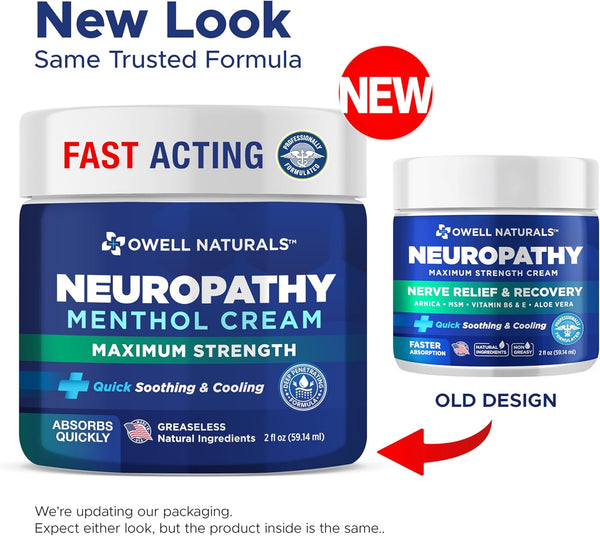 OWELL NATURALS Neuropathy Cream Extra Strength Nerve Relief Cream for Foot, Hands, Legs, Toes with Arnica, Vitamin B6, Aloe Vera, MSM - Made in USA