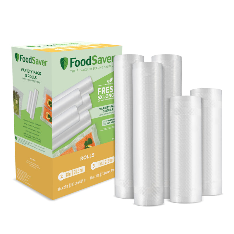 Foodsaver Custom Length Vacuum Sealer Bags Multipack, 5 Count Rolls for Airtight Food Storage and Sous Vide - Compatible with Foodsaver, 8 (2