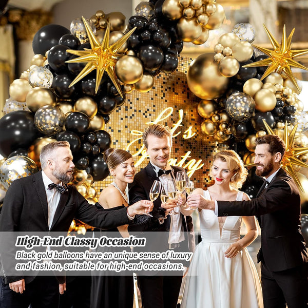 FOTIOMRG Black and Gold Balloons Garland Arch Kit, 5 10 12 18Inch Black Gold Confetti Latex Balloons for 2024 Graduation New Year Anniversary
